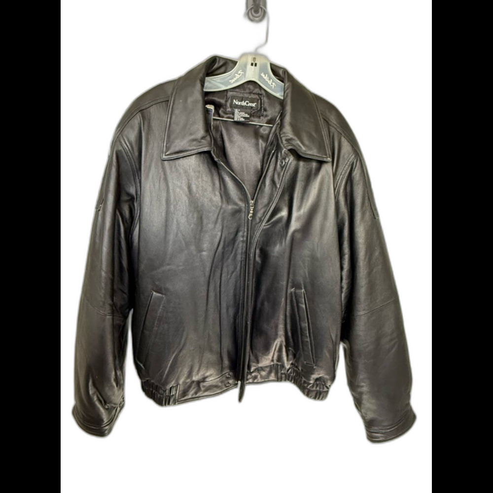 NorthCrest Black Leather Bomber Jacket - Men's Classic Zip